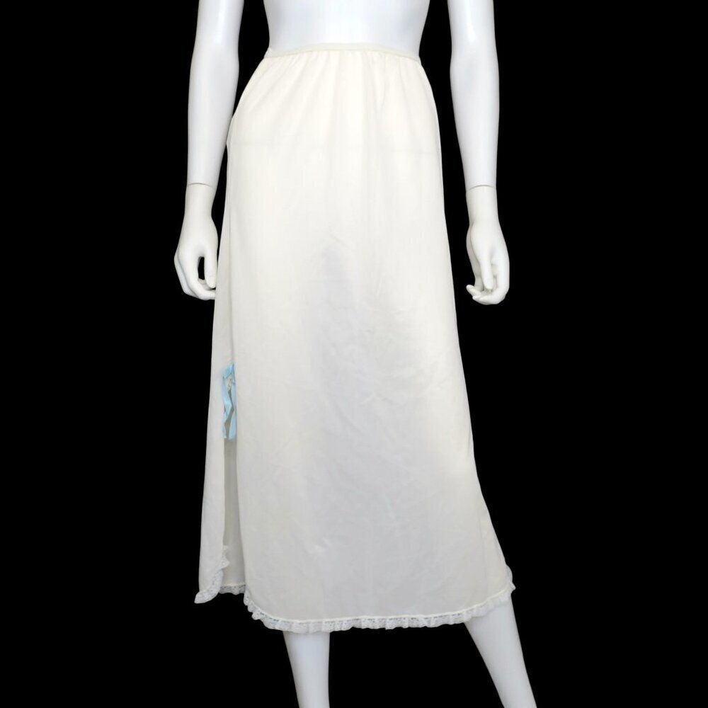 Sears Vintage Lace Trim Blue Bows Half Slip Midi Retro Lingerie Skirt Small/Med